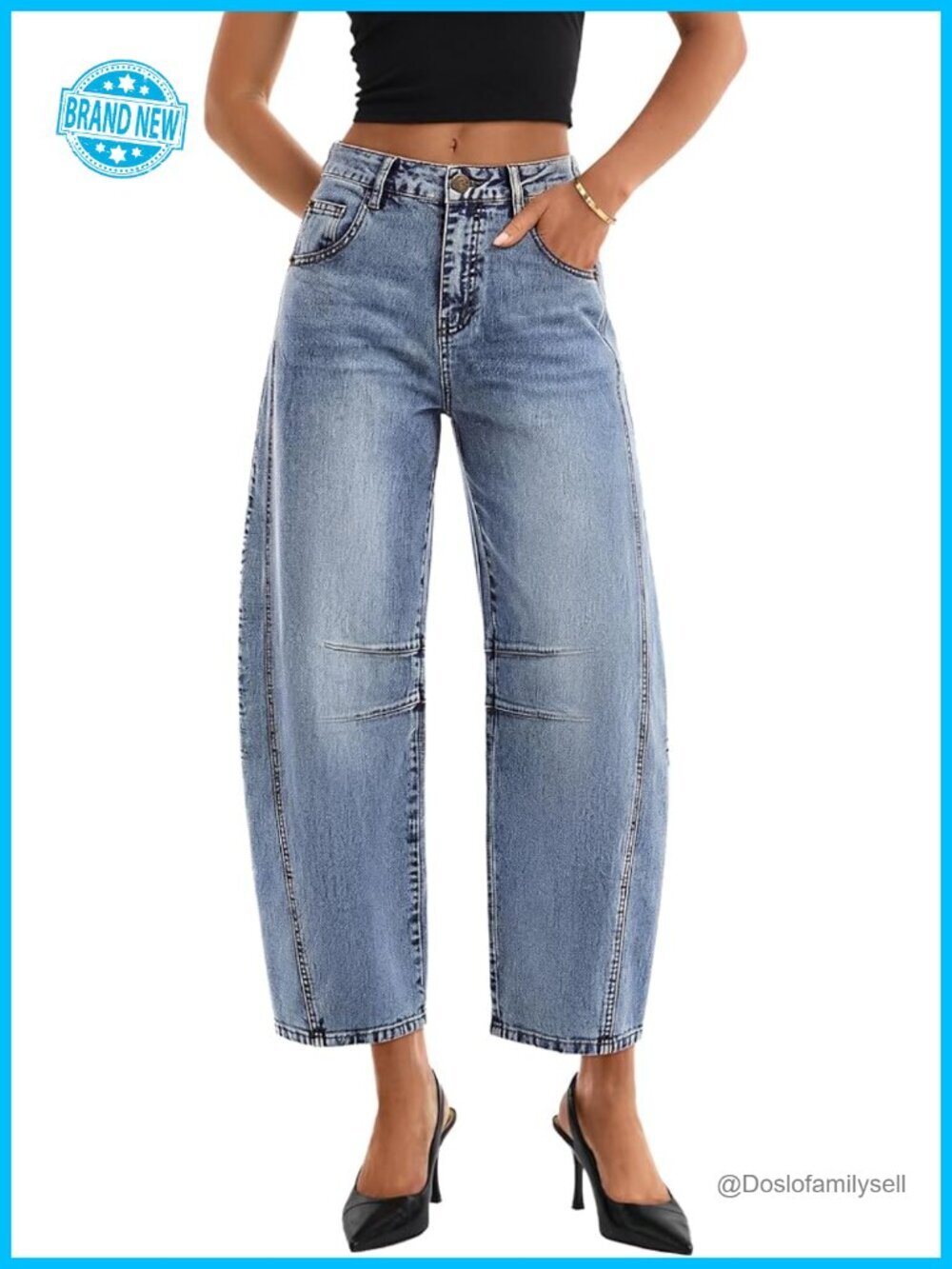 High Waisted Wide Leg Barrel Jeans Stretchy Baggy Ankle Denim Pants